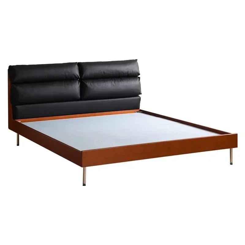 Nordic retro solid wood soft bag bed 1.5m small apartment 1.8m master bedroom technology leather double bed