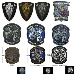 3D PVC Embroidered Armband Morale Stickers Saint Michael Uses Archangel Reflective Hook and Loop Patches, Tactical Badges