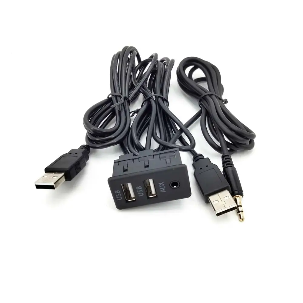 Car Dash Flush Mount AUX USB Port Panel Dual USB Extension Adapter Cable 150CM