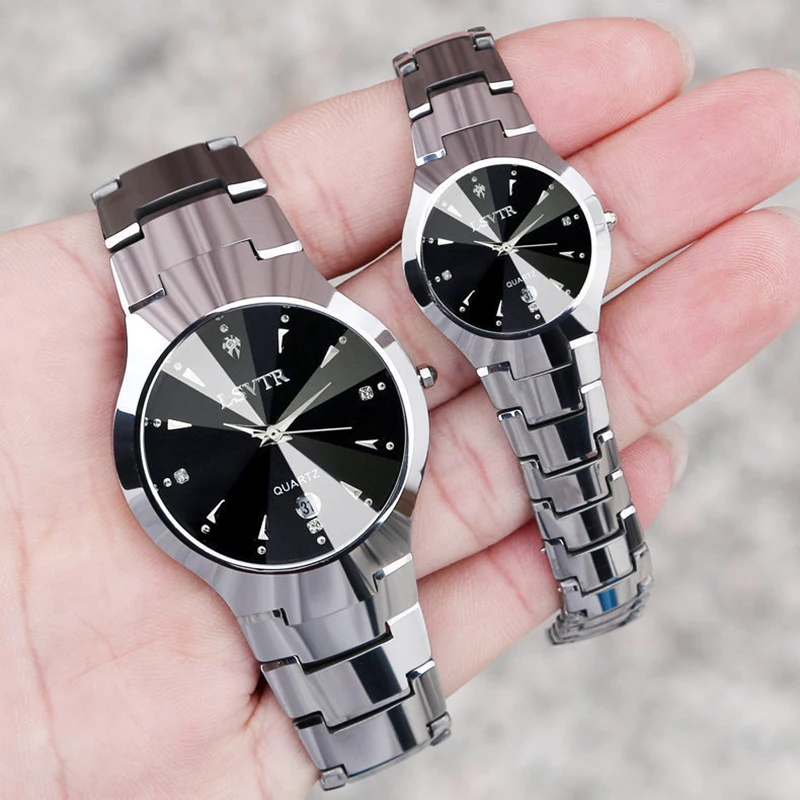 YIKAZE Men Women Business Quartz Watches Waterproof Stainless Steel Luxury Wristwatch Calendar Date Lovers Couple Watch Clock