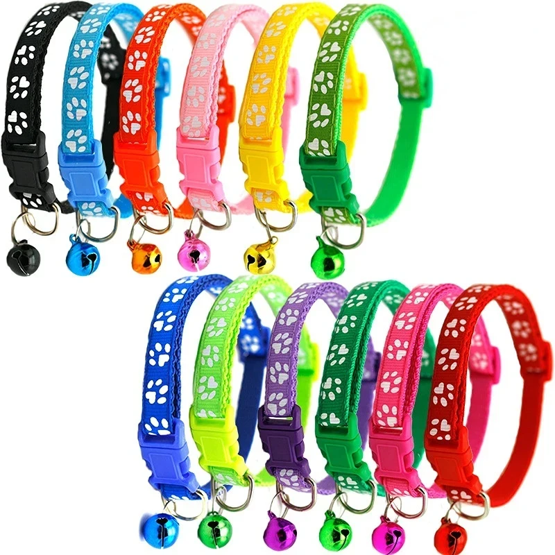 1/2/3pcs With Bell Cartoon Footprint Dog Puppy Cat Accessories Kitten Collar Adjustable Safety Bell Ring Necklace Pet