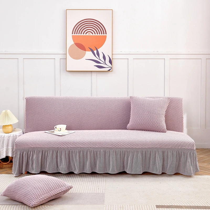 

Универсальный эластичный чехол для дивана-кровати, противоскользящий всесезонный складной чехол для дивана без подлокотников с подолом юбки для домашнего декора