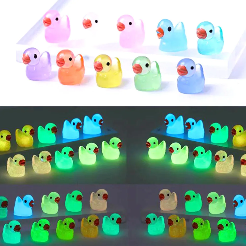 50Pcs Colorful Luminous Duckling Figurine Moss Micro Landscape Decoration Duck Doll Miniature Creative Decor Jewelry Resin Craft