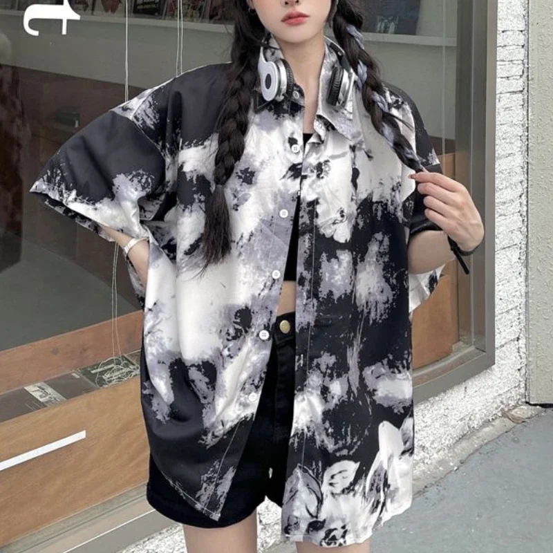 Tie Dye Shirts Women Clothing Loose Cool Streetwear Summer Casual All-match Unisex Vintage Aesthetic Minority Tender Personality