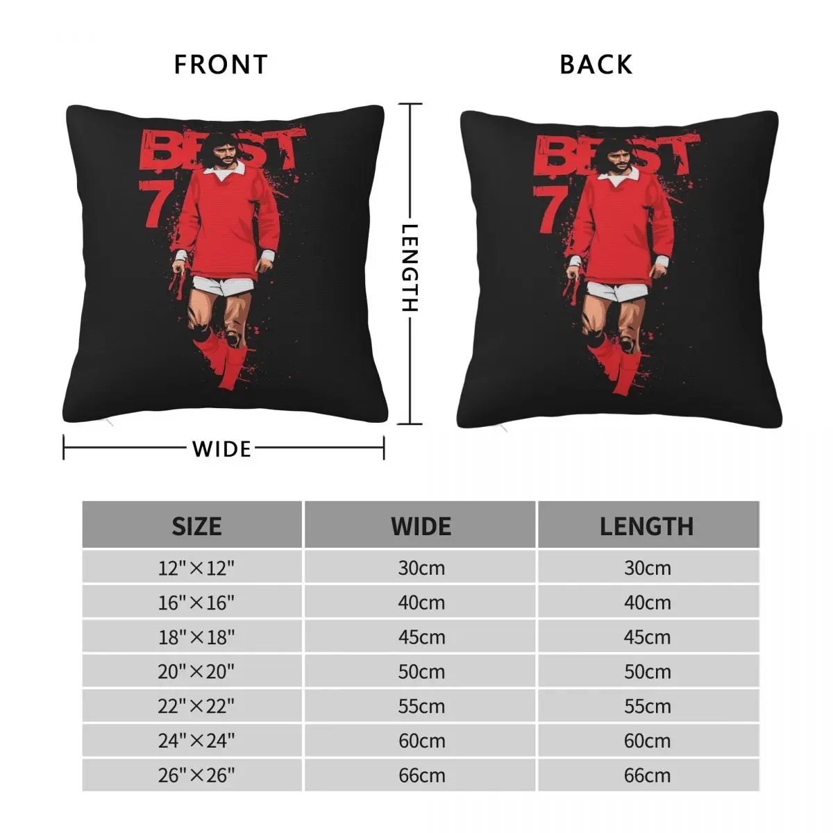 George Best Legend Square Pillowcase Polyester Linen Velvet Printed Zip Decorative Sofa Seater Cushion Cover