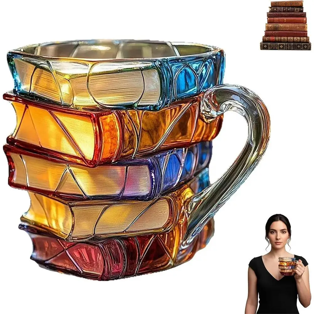 Painted Book Mug Resinz Novelty 3d Painted Books Coffee Mug Unique Colorful Resin Books Stack Coffee Cup Collection Gifts
