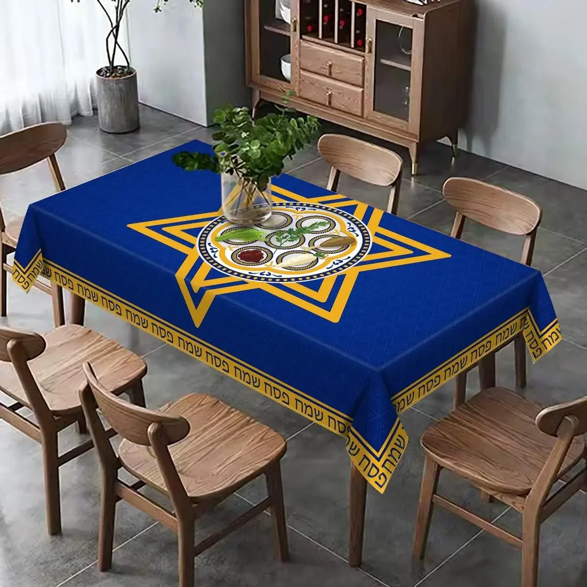 Passover Rectangle Tablecloth Jewish Holidays Decor Reusable Star of David Pesach Kitchen Dining Tablecloth Passover Decorations