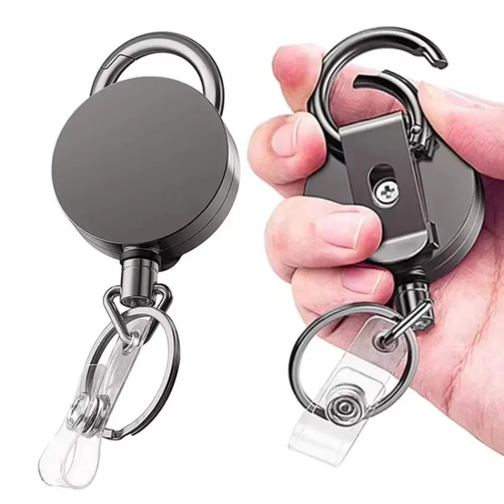 Black Metal Key Case Portable Holder Pouch Mini Car Key Wallet Housekeeper Keychain with Easy Pull Button for Daily Outdoor Use