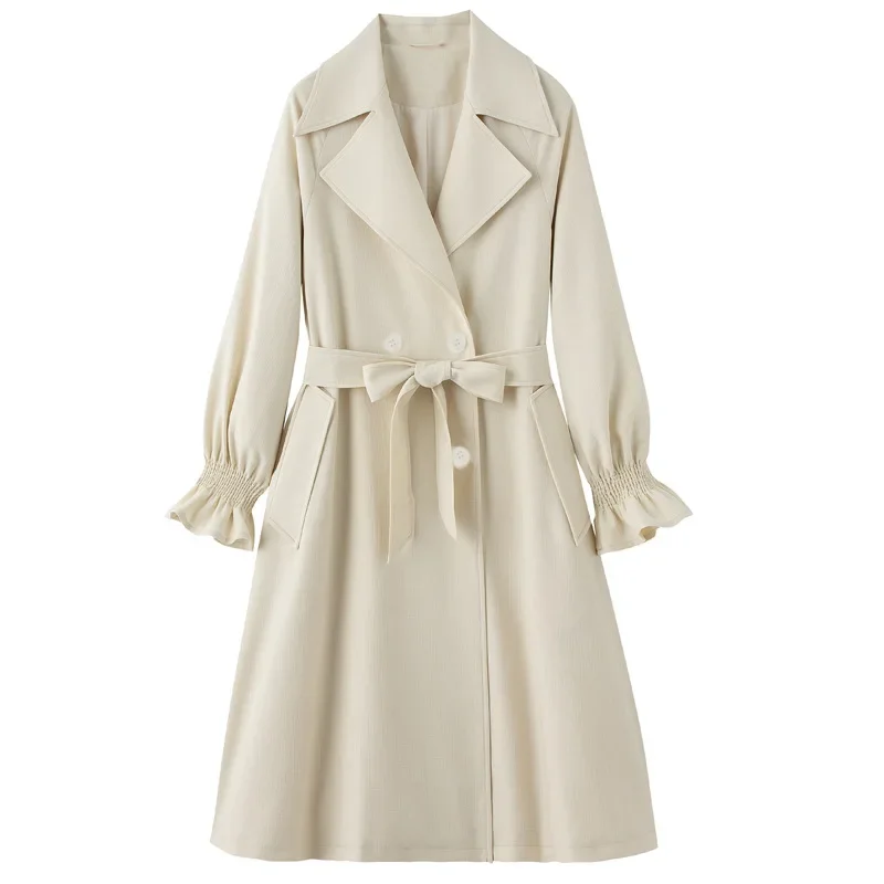 

2025 Autumn New Fashion Trench Coat Long British Style Overcoat Knee Length Plus Size Elegant Outerwear