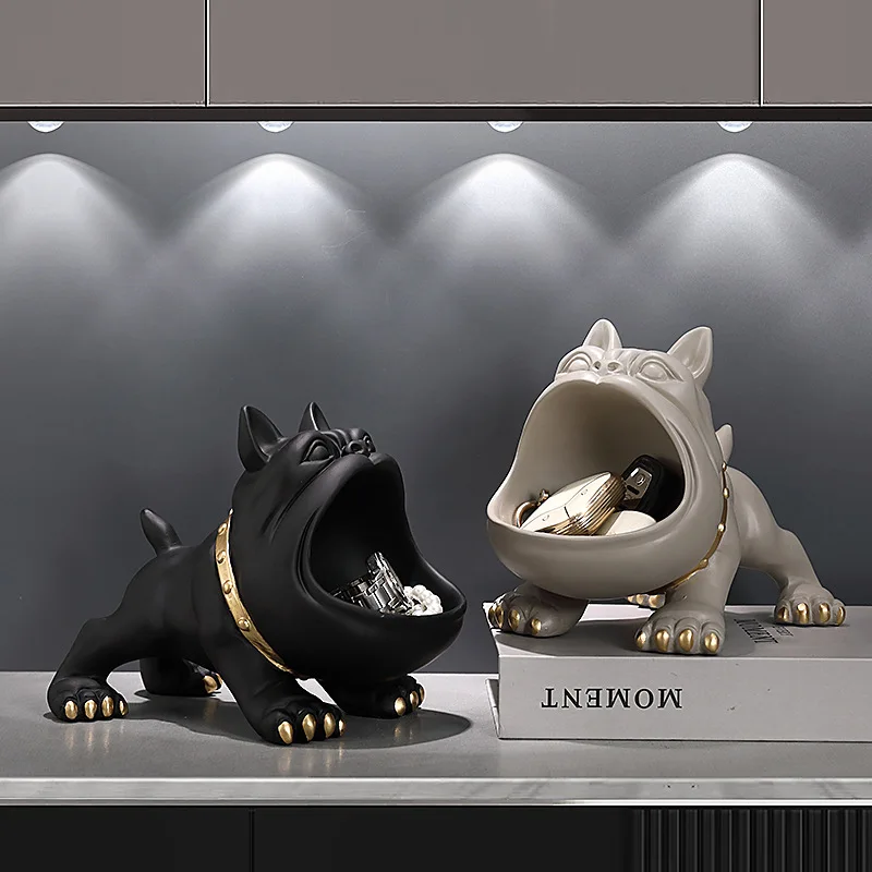 Hunde-Harz-Skulptur, cooler Hund, großer Mund, Tierstatue für Dekor, mit Aufbewahrungsbox für Schlüsselhalter, Hundefigur, Ornament, Dekor, Geschenk