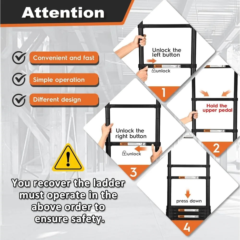 سلم تمديد خفيف الوزن من الألومنيوم بطول 12.5 قدم بسعة 330 رطل ومثبتين مثلث للاستخدام الثقيل #4