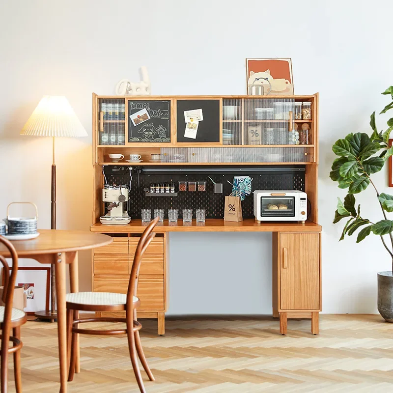 Nordic solid wood dining side cabinet, household dining room large-capacity tea  integrated dining table combination wall locker