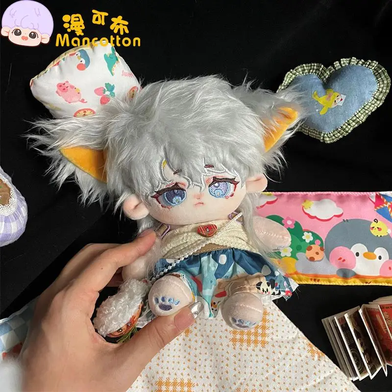 New Arrival 20cm No Attribute Cute Ning Qi Beast Ear Grey Soft Plush Hair with Skeleton 20cm Doll Stuffed Girl Children's Toys