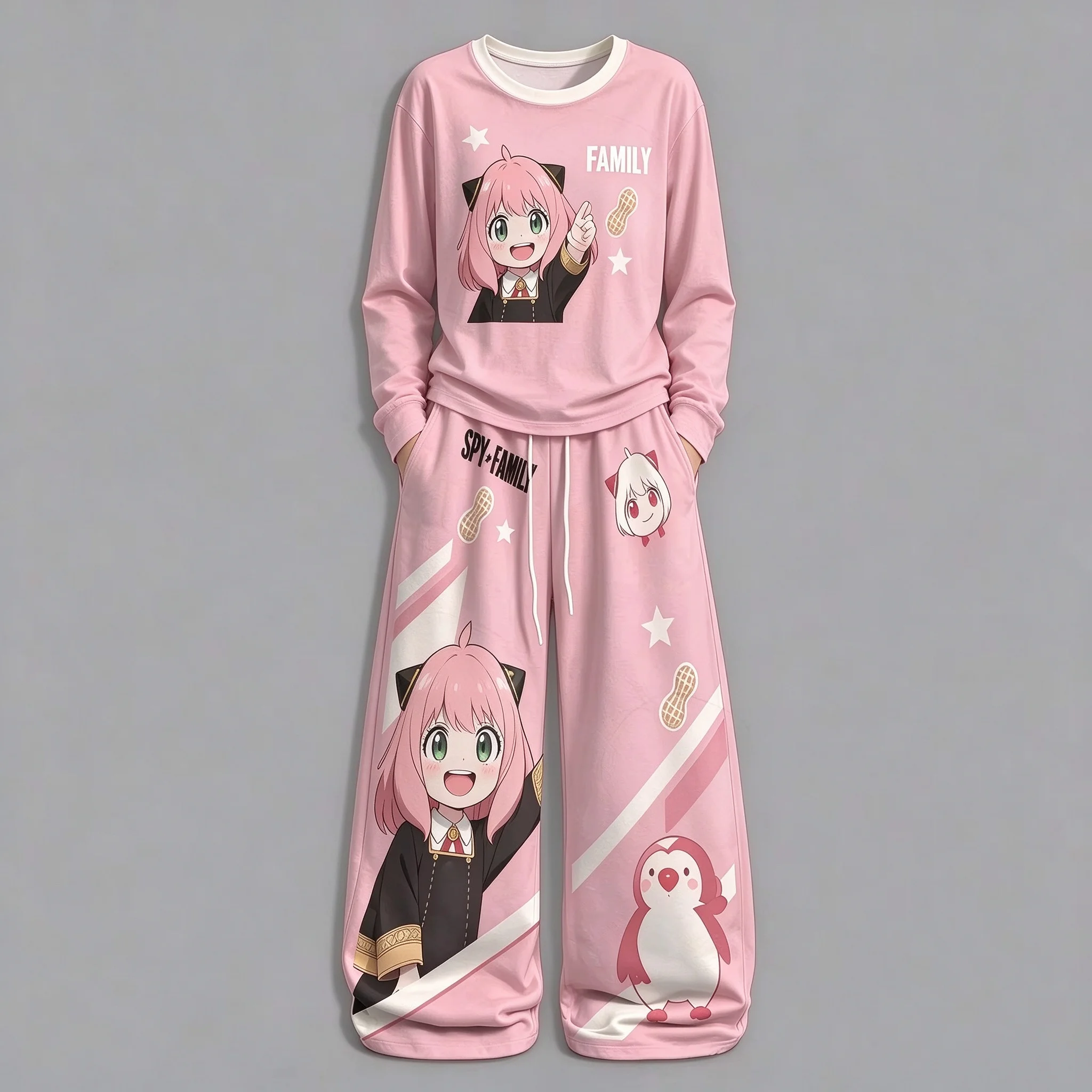 SPY×FAMILY Anime Print Crew Neck Long Sleeve T-Shirt Set Spring Autumn Sport Casual Unisex Couple 2 Piece Outfit FamilyMatching
