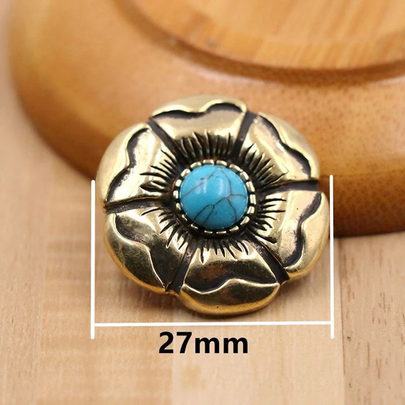 27mm Western Sun Flower Turchese Fibbia decorativa Conchos Bottoni posteriori a vite Articoli in pelle fai da te Accessori per la lavorazione della