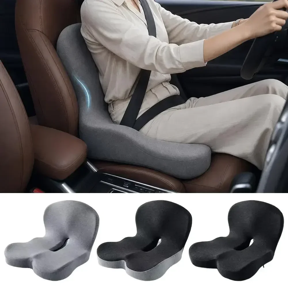 L-Shaped Memory Foam Seat Cushion with Fixing Strap, Coccyx Support Chair Pad for Car Office Gaming Truck, Hip Pressure Relief Seat Pillow