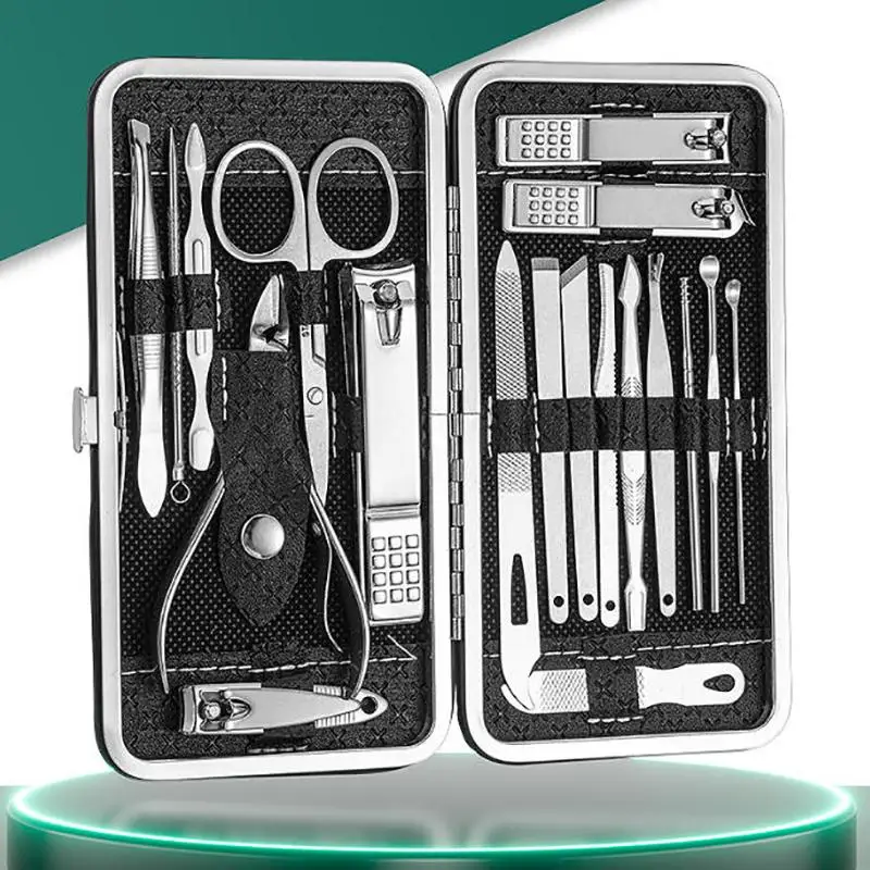 8/19Pcs Stainless Steel Nail Clipper Set Diagonal Nail Clippers Ear Pick Spoon Pedicure Manicure Tool Complete Nail Art Kit