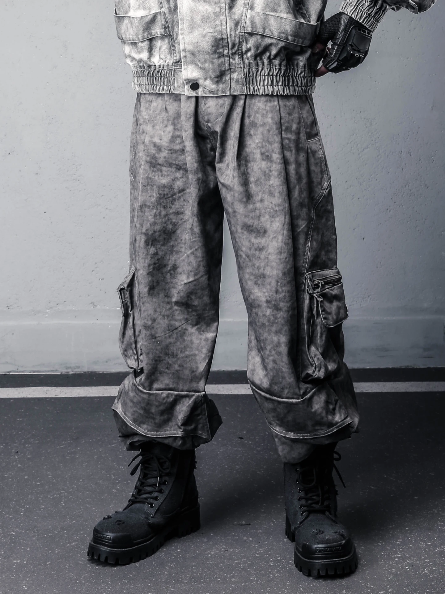 High Waist Wide Leg Pants Big Size Tie Dye Casual Washed Pocket Lot of Pockets Street Style Hip Hop Loose Fit Trousers