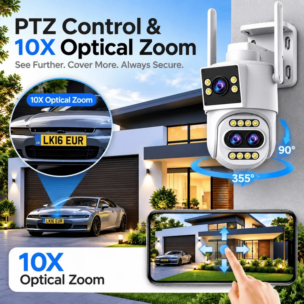 Jooan 10MP HD IP Camera WiFi Outdoor Camera 10X Zoom Three Lens Dual Screen Home Security PTZ Video Surveillance Cameras
