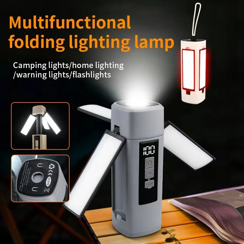 

Folding Outdoor Camping Light Portable Rechargeable Hanging Tent Hanging Lantern with Battery Display Emergency Car Outdoor Lamp