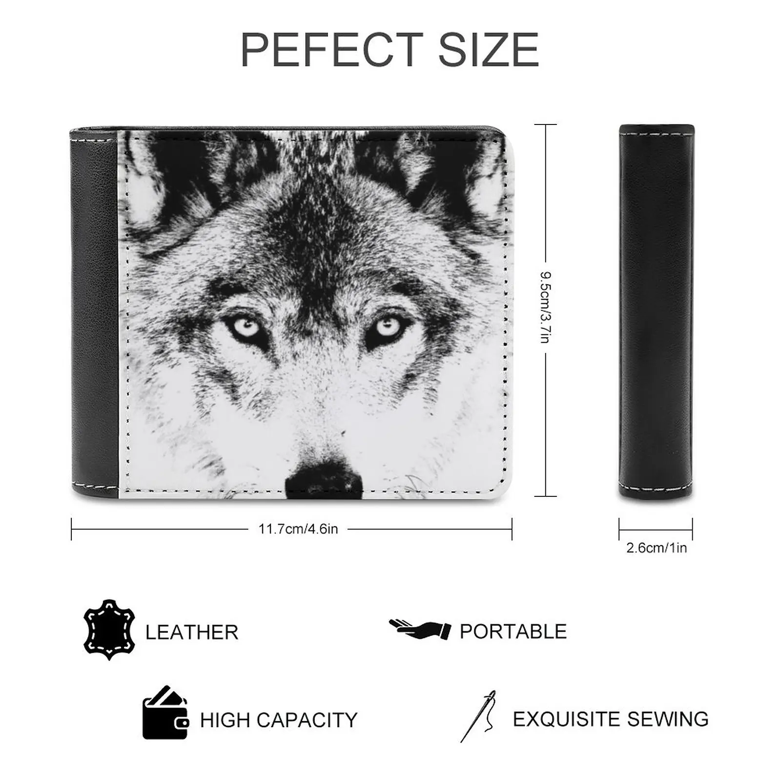 Wolf Face. Digital Wildlife Image. Men Wallet Pu Leather Short Male Purses Credit Card Wallet For Men Money Bag Wolf Face Wolf