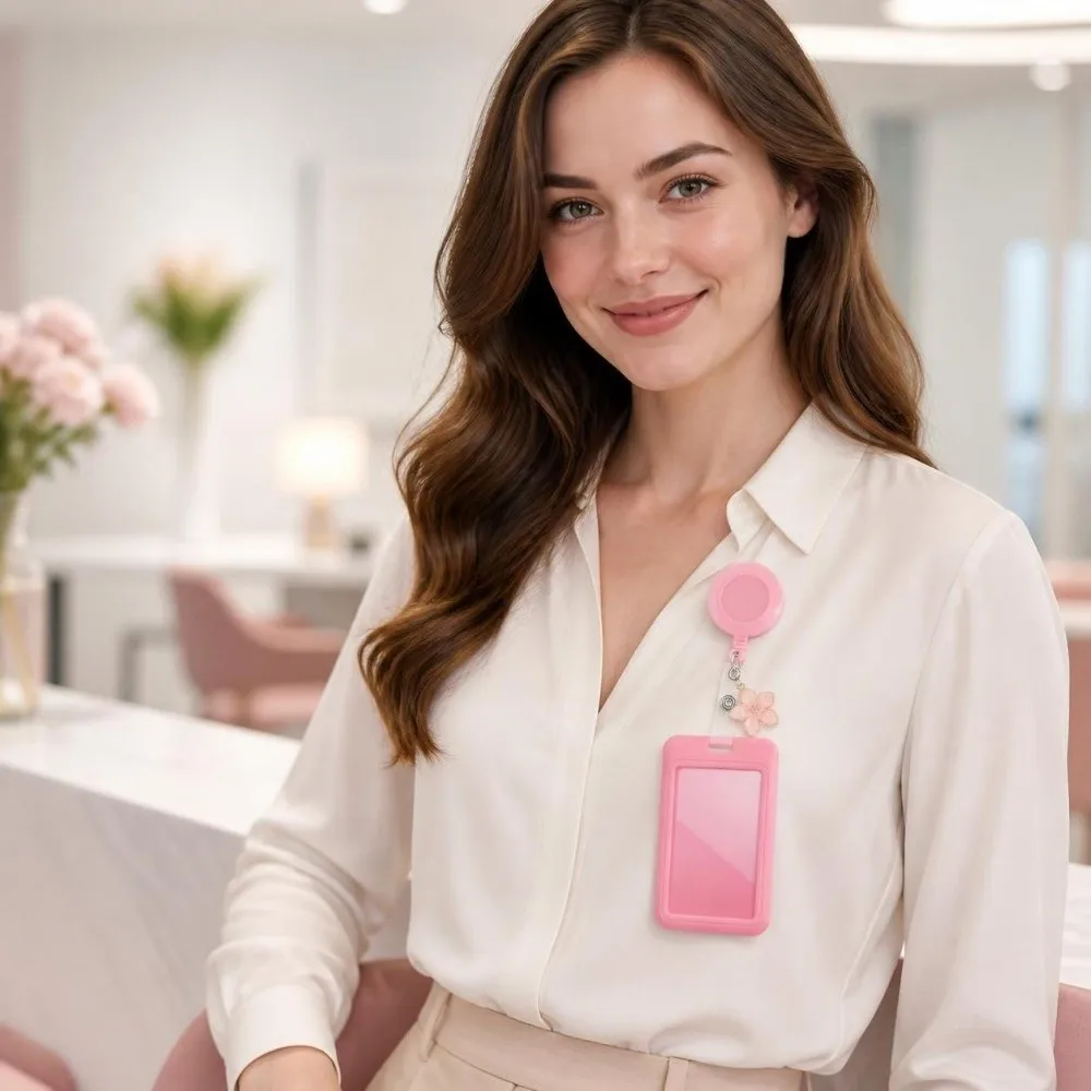 Hanging Decoration Picture Card Holder Flower Charm Easy To Pull Badge Reel Holder Retractable Card Display Protector Teacher