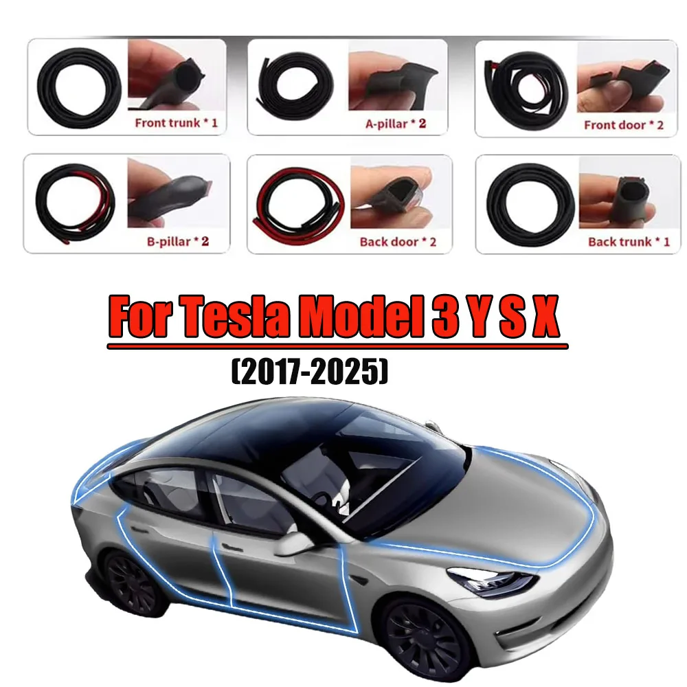 10pcs Door Seal Soundproof Kit for Tesla Model 3 Y S X Rubber Weather Draft Seal Strip Wind Noise Kit Front Trunk Cover Strip