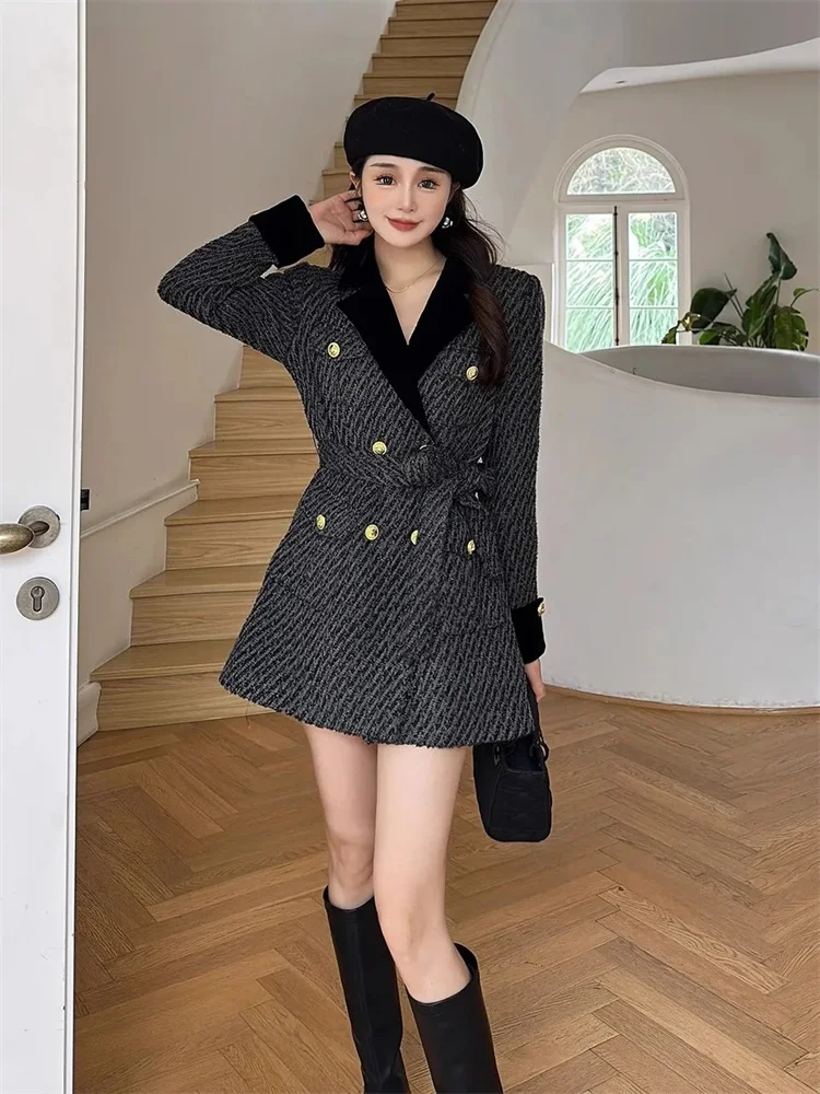 Cotton French Small Fragrance Blazer Woolen Jacket Female 2023 Autumn and Winter New High-End Lapel Lace Tweed Coat Woman