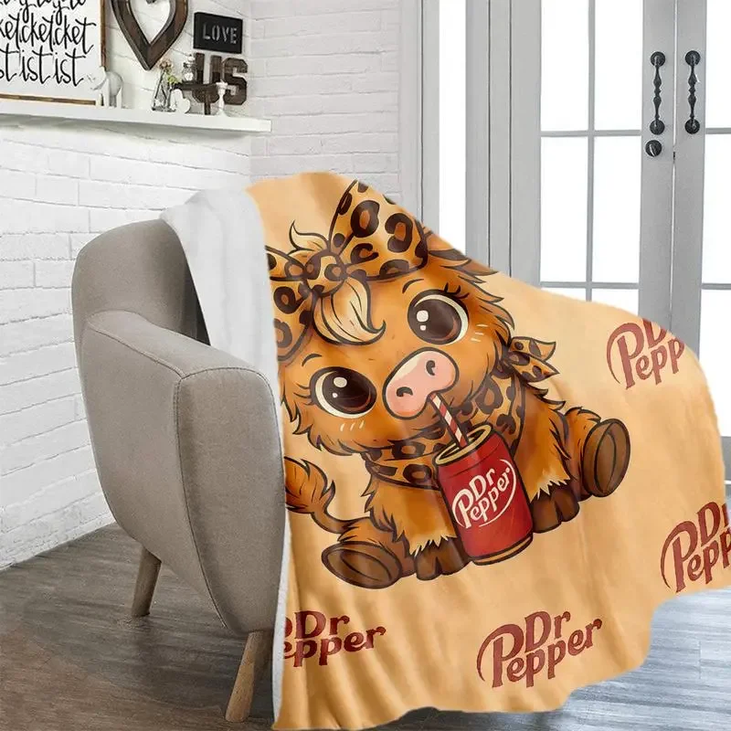 Customize Cartoon Cute Highland Cow Pattern Blanket, Dr Pepper Soft Warm Throw Blanket, Air-conditioned Room Blanket, Warm Nap B