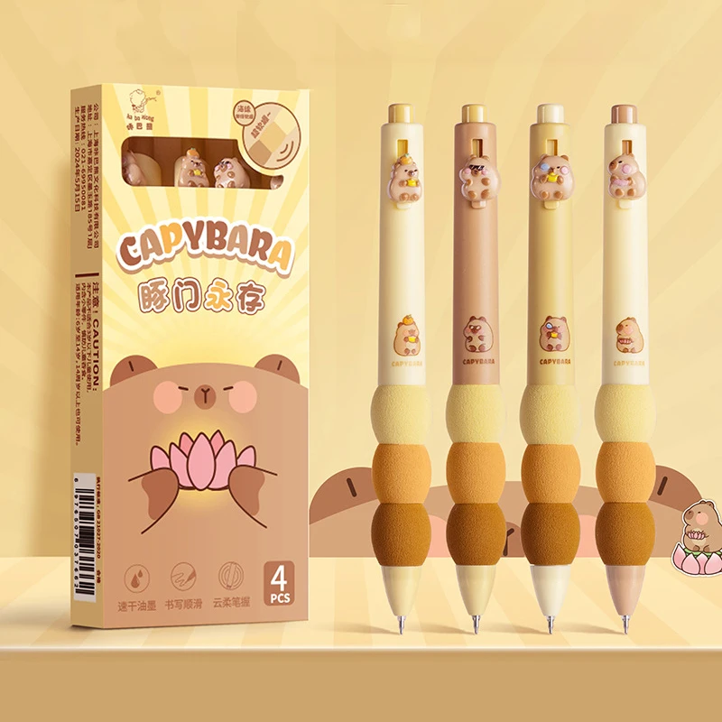 4PCS Cartoon Cute Capybara Panda Gel Pens Quick-Drying Writing Tool Pens With Splicing Sponge Student Stationery School Supplies