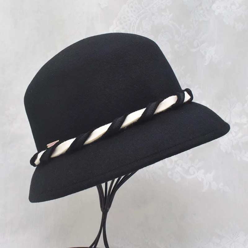 2026 New 100% Wool Hat Bell Hat Women's French Elegant Retro Hepburn Autumn and Winter Celebrity Wool Felt Bucket Hat