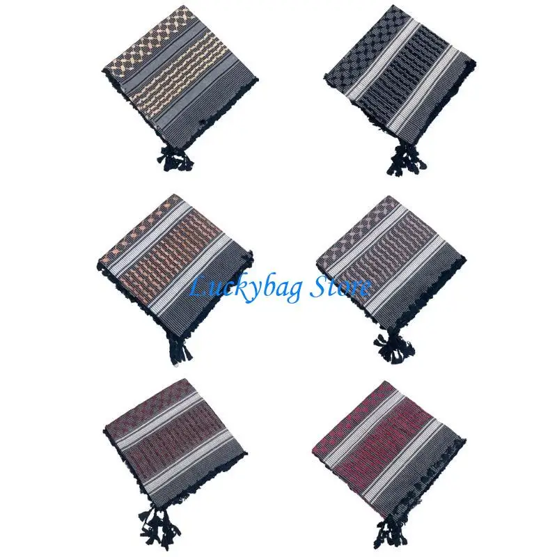 

X7XE Multiuse Arafat Hijab Scarf Tassels Shawl Bandana Adult Desert Arab Shemagh Headscarf Arabian Dubai Saudi Head Covering