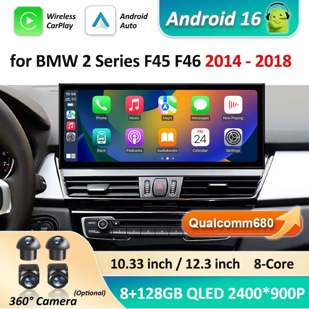 Car Radio Android 16 Multimedia Player 4G for BMW 2 Series F45 F46 2014 - 2018 NBT EVO System Ultra-thin ScreenGPS Navigation