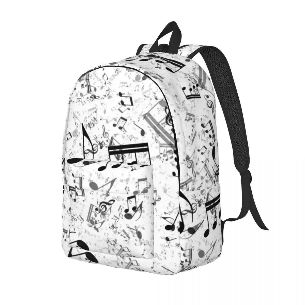 Mochila de notas musicales en blanco y negro para niños y niñas, mochila escolar para estudiantes, mochila de día de partituras, bolsa primaria de jardín de infantes