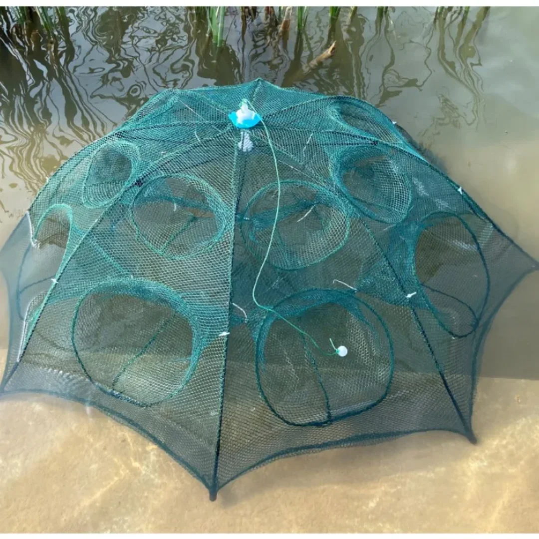 

20/16/10/8 Holes Portable Fishing Net Shrimp Cage Nylon Foldable Fish Trap Folding Outdoor Automatic Collapsible