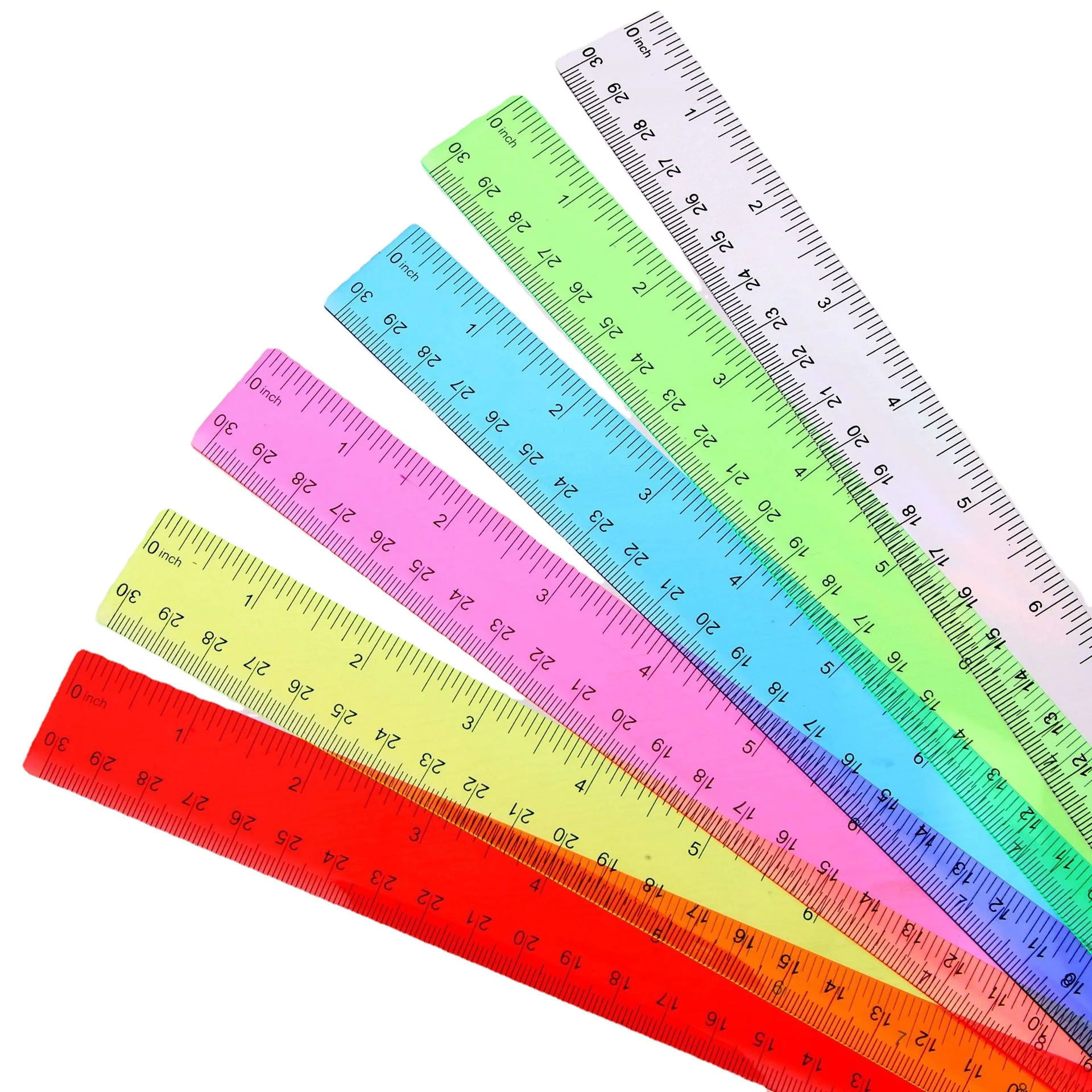Advertising ruler, 30CM colored plastic ruler, dual scale ruler, high-definition colored transparent ruler, 4-piece set