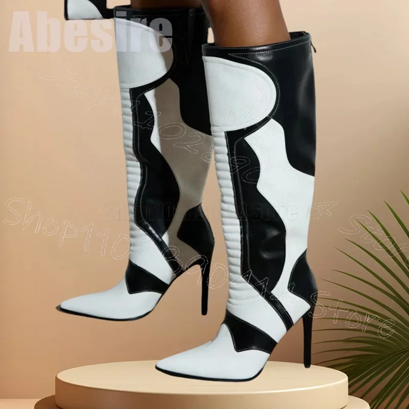 

Black White Breathable Pointed Toe Boots Back Zipper Women Shoes Thin High Heels Party Banquet Dating 2025 Zapatos Para Mujere