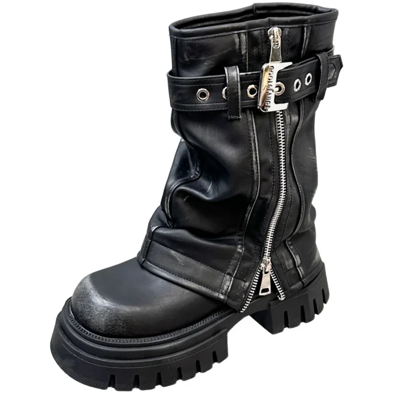 Hiver femmes Biker bottes mode ceinture boucle dames élégant plate-forme appartements chaussons courts décontracté femmes chevalier chaussons