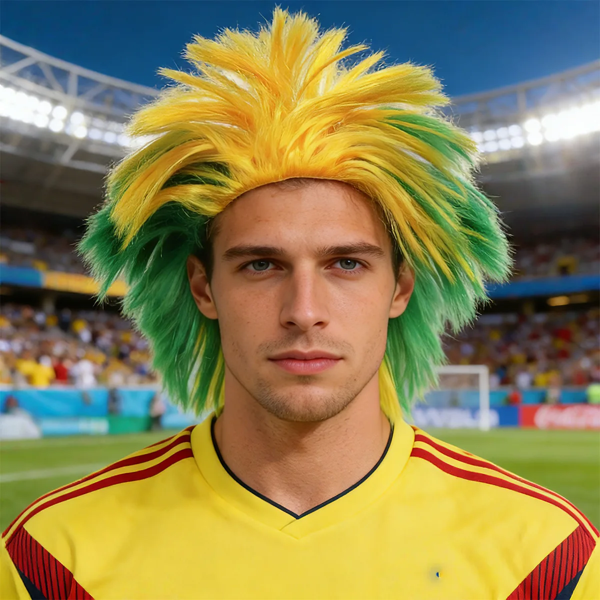 Synthetic Colorful Fan Wig Spiky Three-Tone Football Cheer Hair Low Temperature Fiber Explosion Cosplay Costume Party Prop