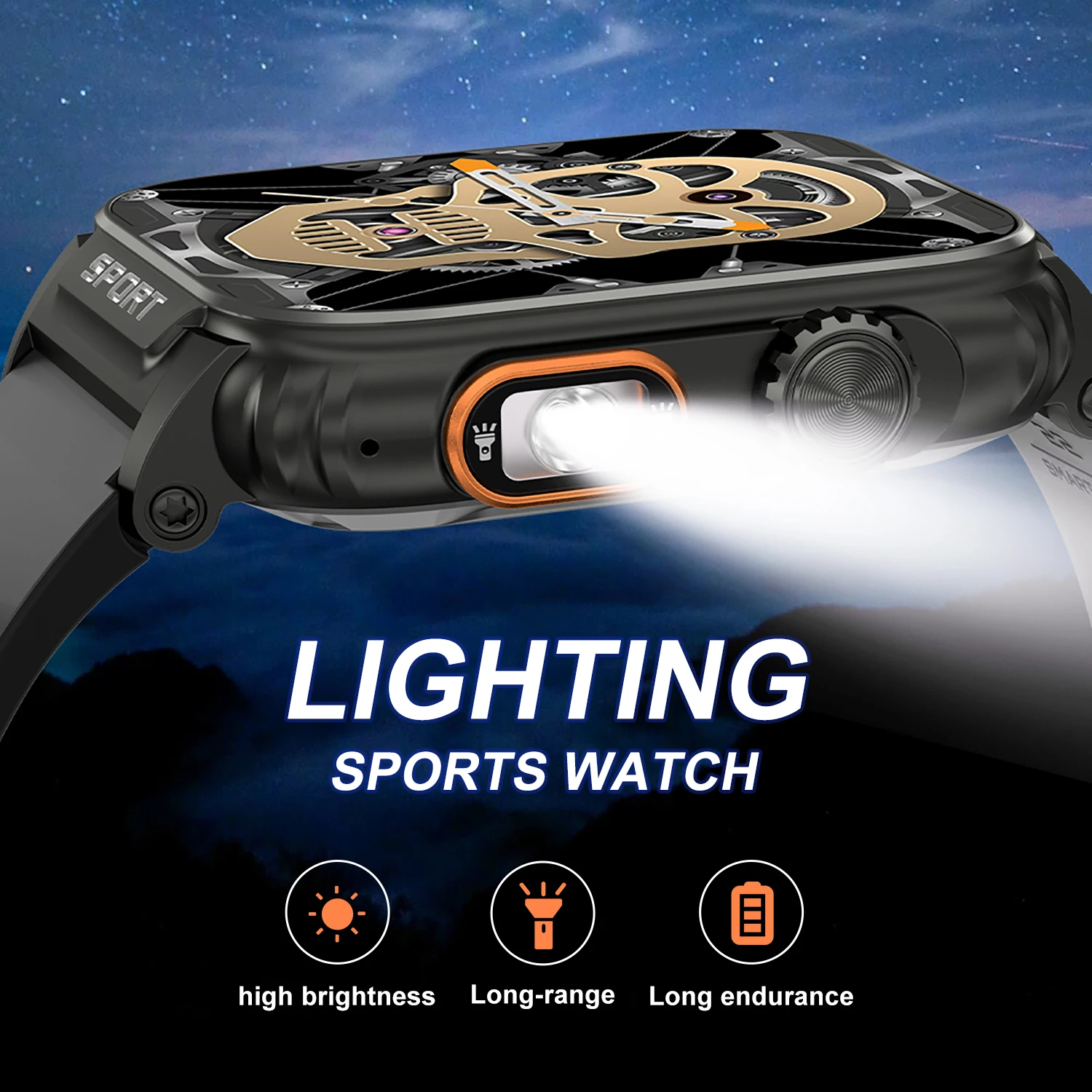 

Светодиодный фонарик Смарт-часы 1,9 дюйма Bluetooth Голосовой вызов Аккумулятор 430 мАч Спортивный фитнес-трекер Уличные умные часы для мужчин и женщин