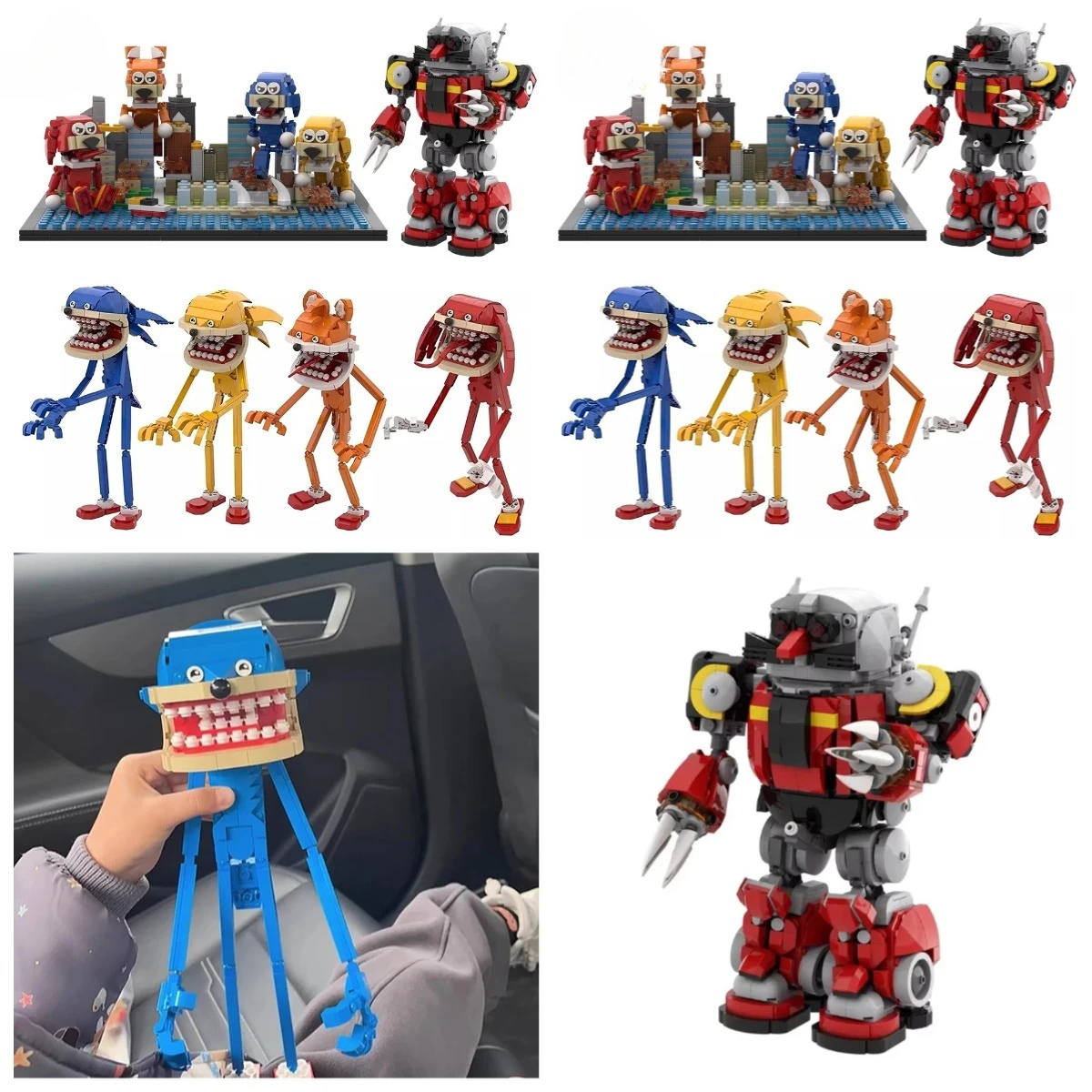 Anime Character Scary Blue Hedgehog Action Figures Sets and Death Egg Robot Building Blocks Toys Halloween Gift