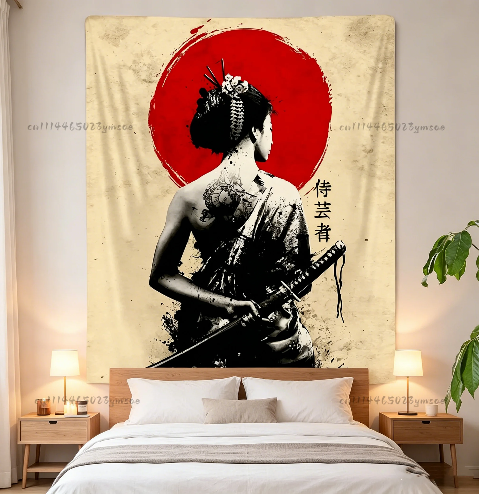 Japanese Tapestry Woman Geisha Samurai Poster Wall Hanging Tapestries Aesthetic Bedroom Dorm Background Cloth Party Banner Gifts