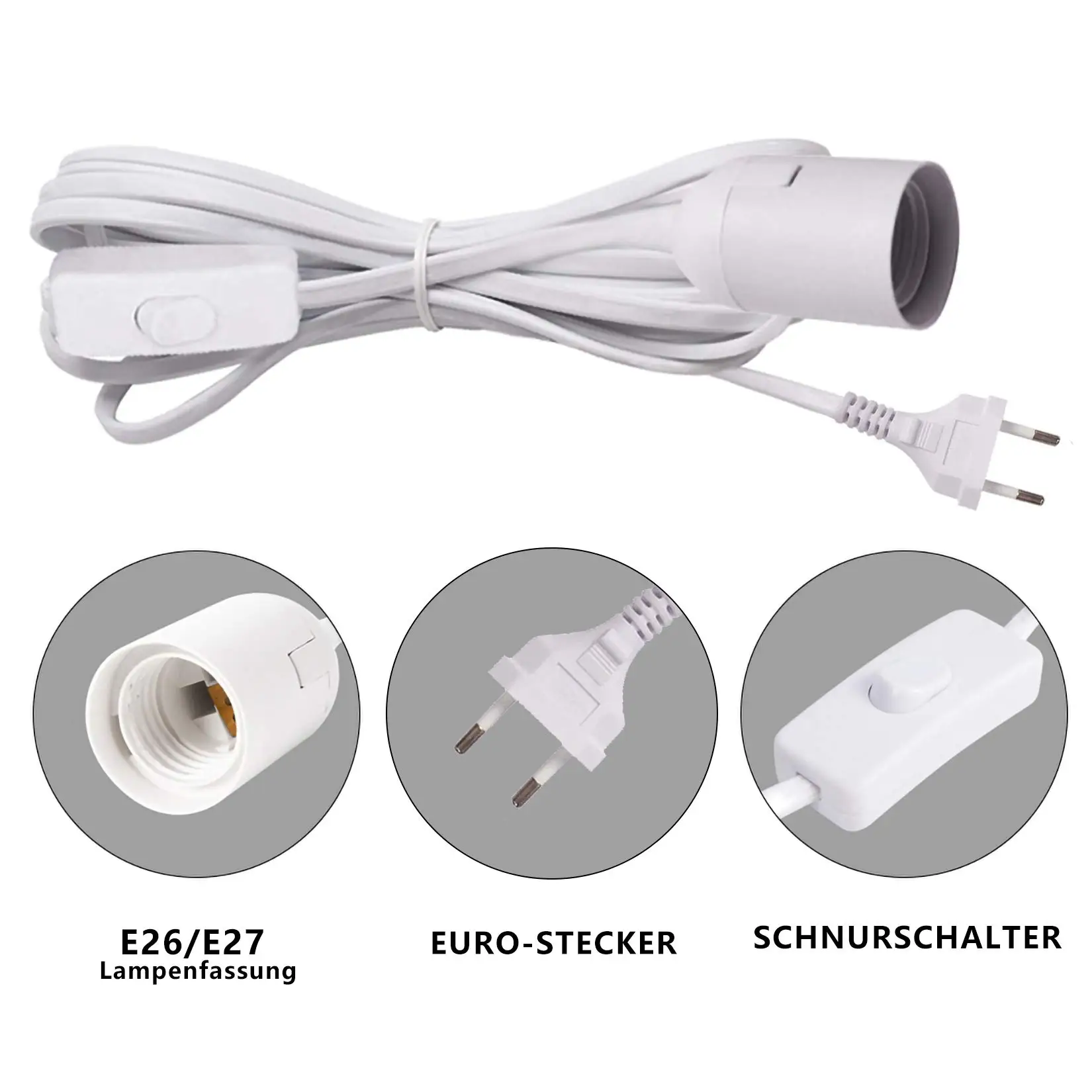 E26 E27 1.8m Lamp Base Power Cord Cable EU plug with switch G45 LED Bulb  for Pendant LED Bulb Hanglamp Suspension Socket Holder