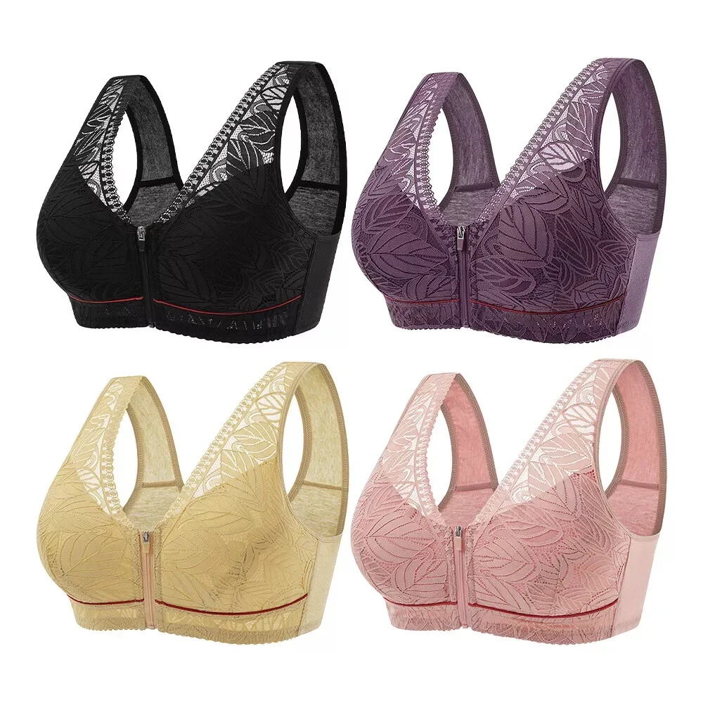 

Ladies Front Fastening Bra Non Wired Non Padded Soft Stretch Zipper Lace Bra Women Thin Anti-sagging Traceless Vest Underwear