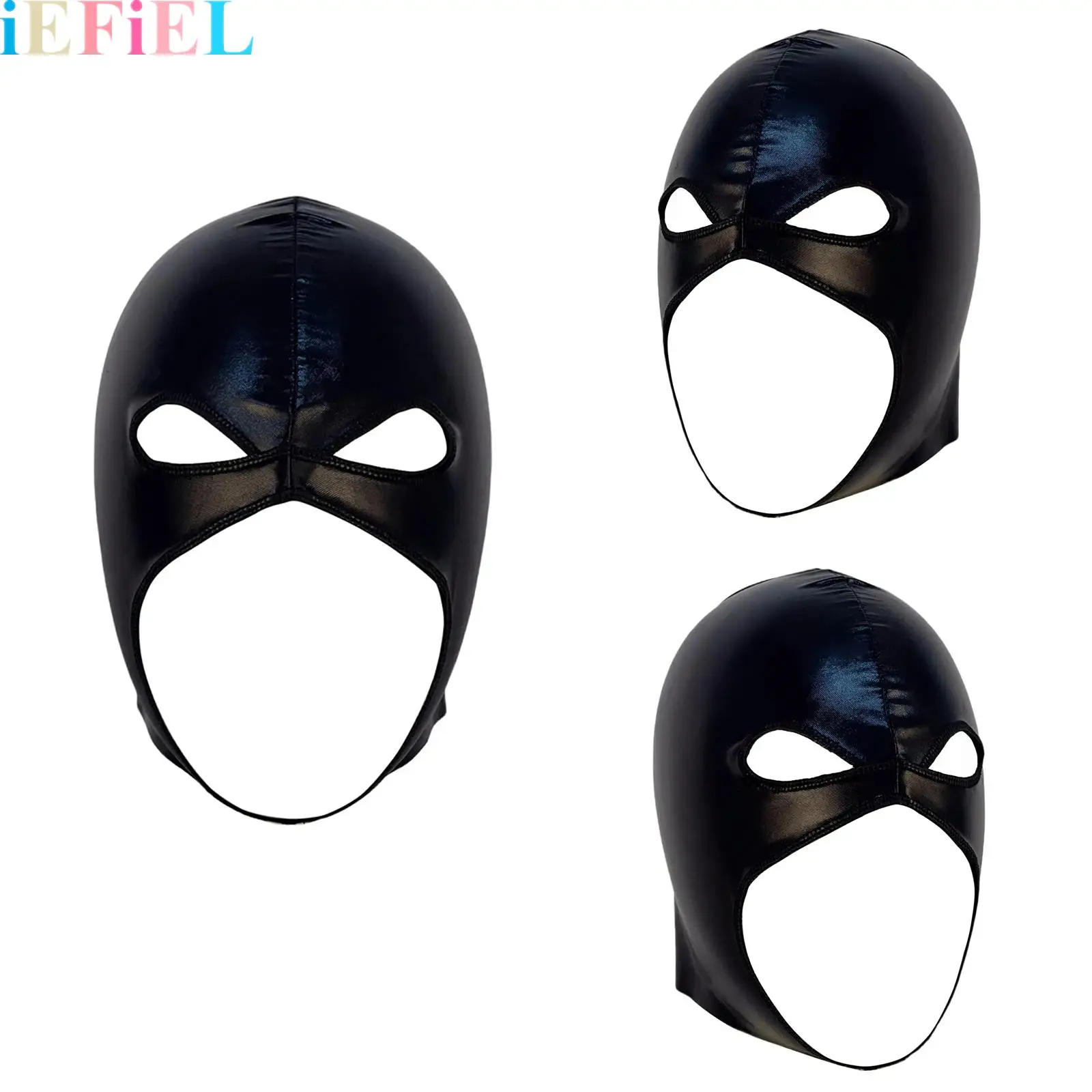 

Unisex Funny Patent Leather Mask Headgear Latex Head Mask Open Eyes Mouth Mask for Halloween Party Cosplay Costume Accessories