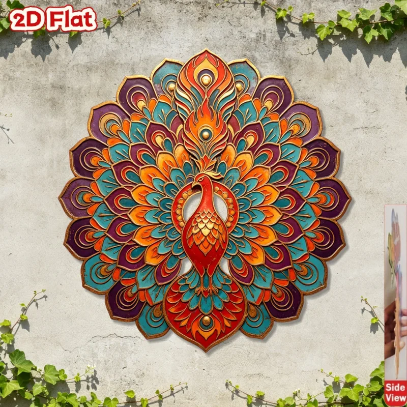 CIFBUY 1pc 2D Flat Vintage Peacock Metal Wall Decor, Colorful Distressed Wall Art for Entryway Bar Garden Yard Bedroom