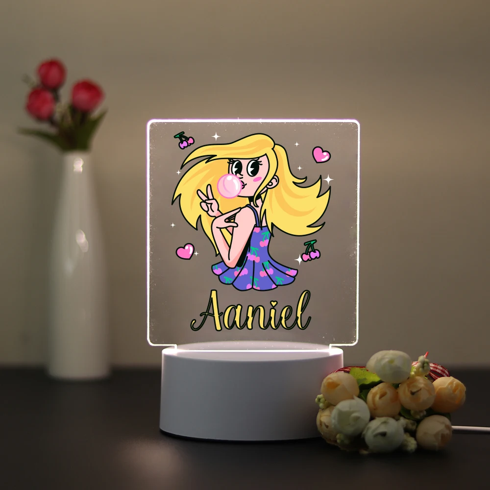 1 pc vários estilo bonito impressão uv nome personalizado acrílico luzes da noite led candeeiro de mesa decoração crianças presente aniversário