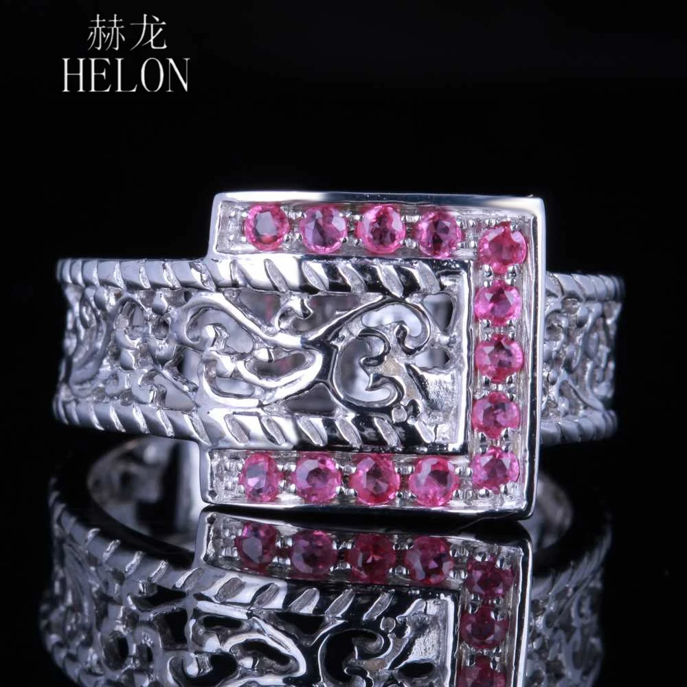 HELON Solid 10K White Gold Ring 0.36ct Genuine Rubies Gemstone Engagement Ring For Women Men Vintage Fine Jewelry Gift