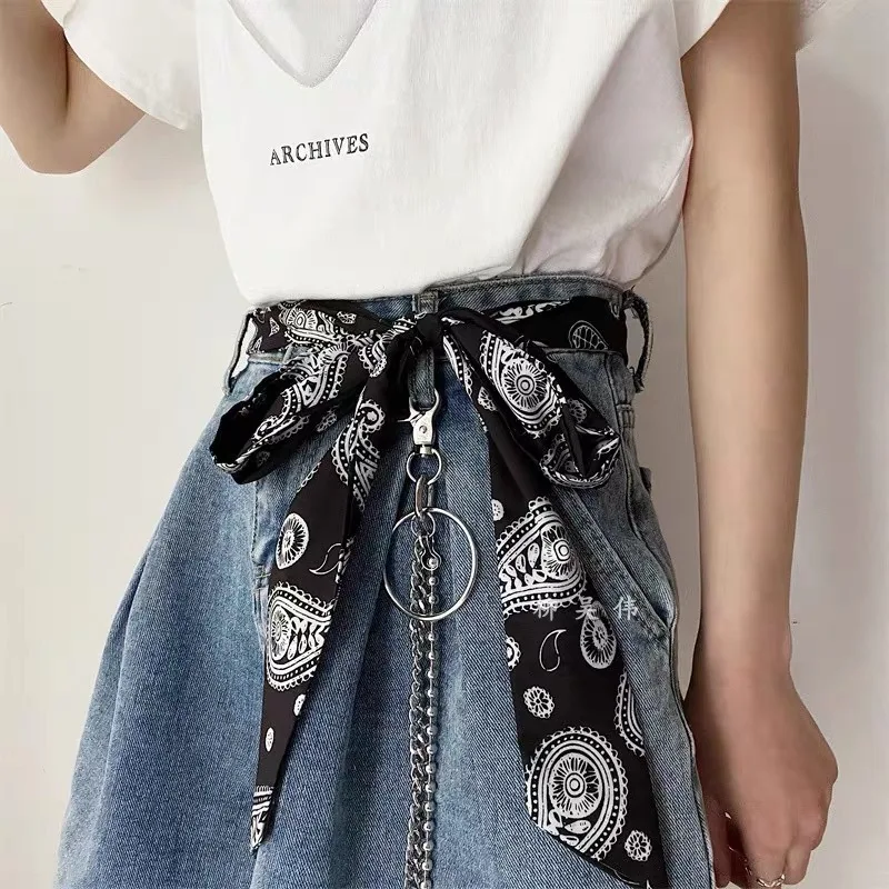 Paisley Scarf Belt Women Men Cool Pants Chain Pendant Jeans Accessory Hip Hop Charm Street Style Hanging Trendy Unisex Y2K
