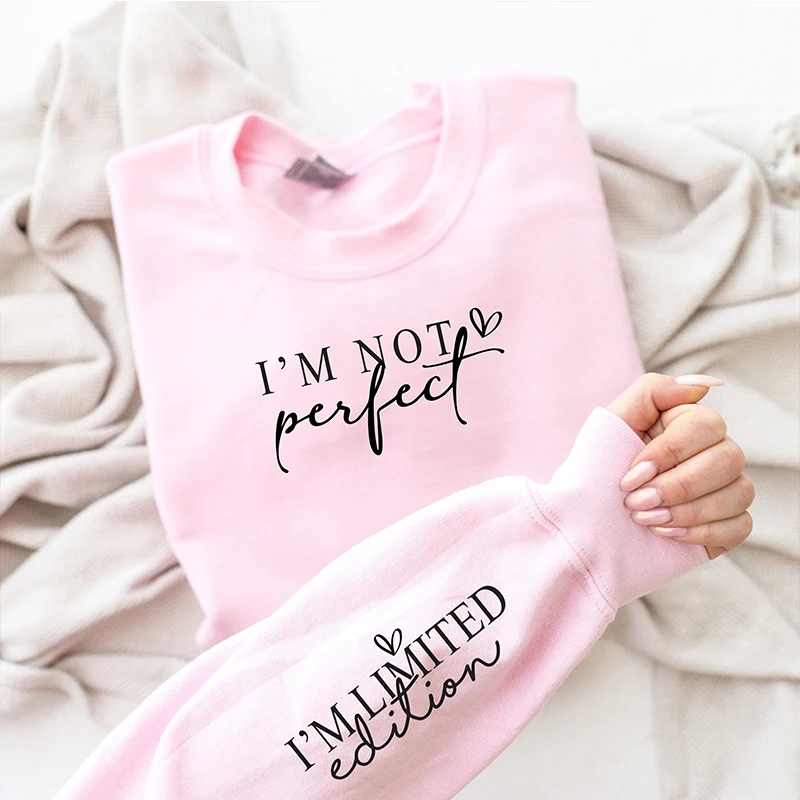 Inspirational Women Sweatshirt Long Sleeve Hoodies I\'m Not Perfect I\'m Limited Edition Sleeve Design Clothes Religious Christian